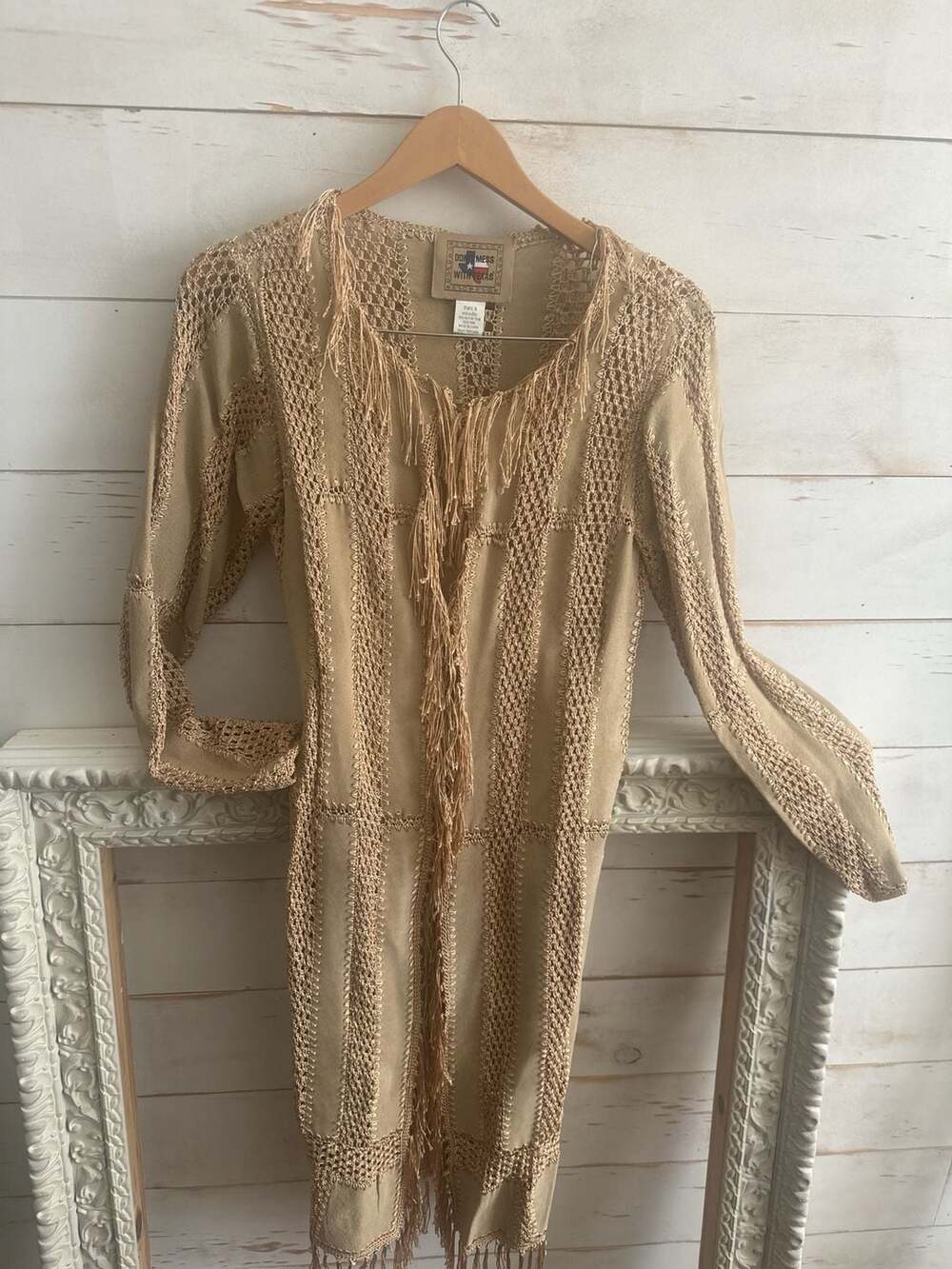 Don't Mess With Texas Suede Crochet Fringe Duster Cardigan Size S